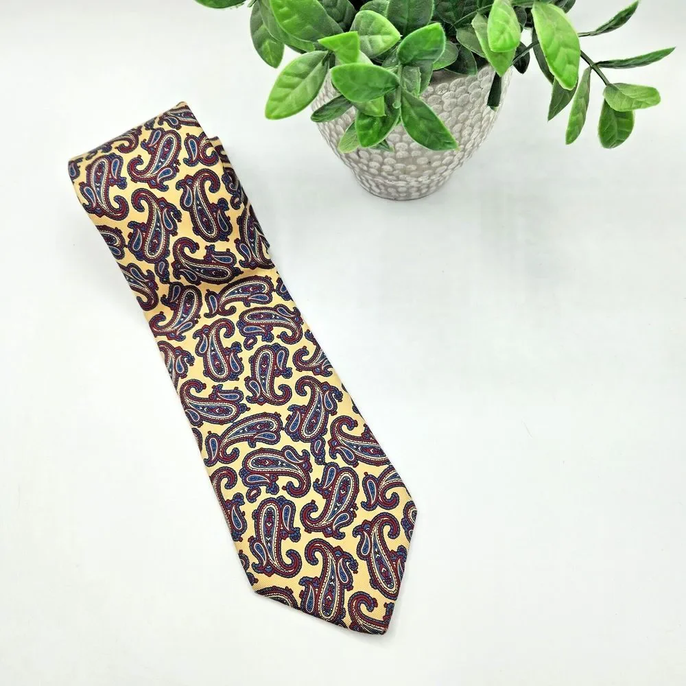 Trissardi Tie Yellow Red Blue Paisley Pattern 3 1/4